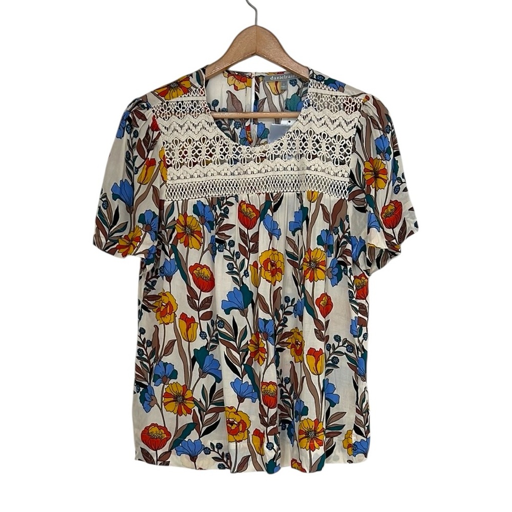 Daniel Rainn Floral Crochet Blouse Womens Small NWT Stitch Fix Ivory Boho Top
